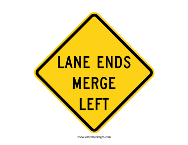 Lane Ends Merge Left Sign