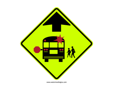 School Bus Stop Ahead Sign
