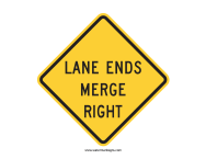 Lane Ends Merge Right Sign